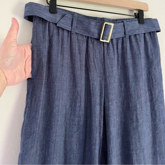 J. Jill Linen Women’s Jenna Stretch Belted Wide Leg Crop Pants Blue Size Small - Picture 5 of 10